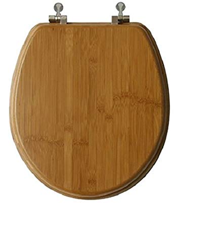 TOPSEAT Native Impression Round Toilet Seat w/Brushed Nickel Hinges, Natural Bamboo