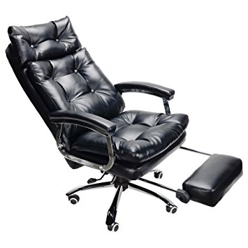 CO-Z Swivel Executive PU High Backrest Reclining Office Chair with Footrest & Thick Filling Premium Casters