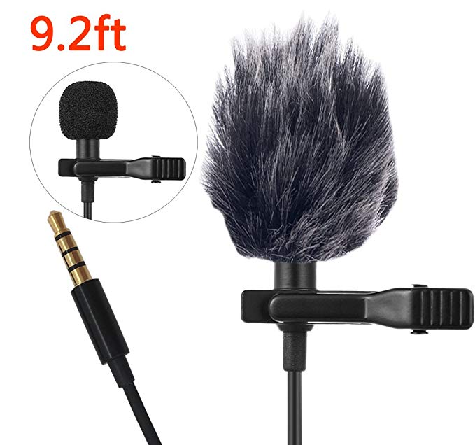 Lavalier Lapel Microphone Mic Clip-on Mic with Jack Adapter for iPhone, Android, Camera, DSLR, PC, Laptop, Youtube