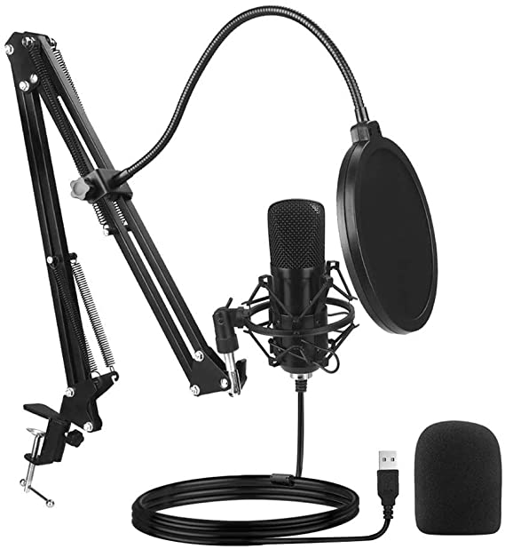 ETE ETMATE USB Condenser Microphone, 192KHZ/24BIT Plug & Play Professional Computer PC Mic with Adjustable Scissor Arm Stand and Pop Filter, for Recording Gaming Podcasting Online Chatting