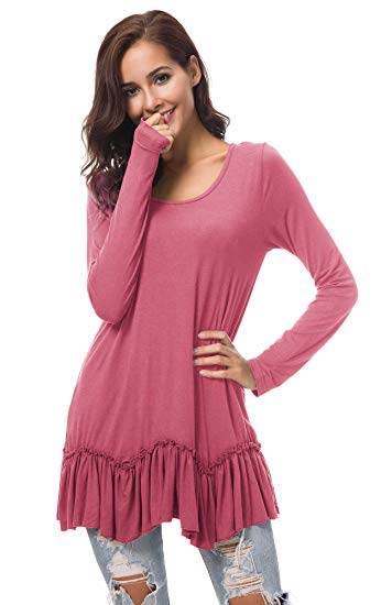 Urban CoCo Women's Casual T-Shirt Solid Long Sleeve Tunic Tops