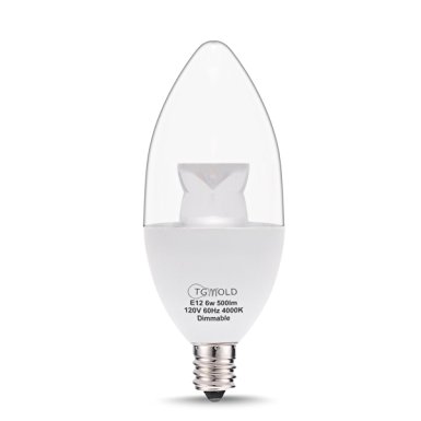 TGMOLD 6W Dimmable LED Candelabra Bulb, 4000K Natural White, 60W Equivalent Candle Light Bulb, E12 Screw Base LED Bulbs, 500 Lumens, 120 Degree Beam Angles