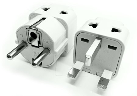 Tmvel SUKOUK Outstanding Quality Universal 2-In-1 Grounded Type G USA to UK and Type E/F Schuko USA to Europe Plug Adapter