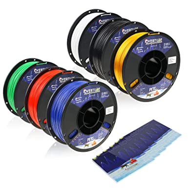 OVERTURE 1.75mm PETG Filament Bundle with 3D Build Surface 200mm x 200mm, 6kg PETG Multipack (2.2lbs/ Spool), Dimensional Accuracy  /- 0.05 mm, Fit Most FDM Printer, Christmas Combo Sets