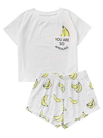 DIDK Women's Cute Cartoon Print Tee and Shorts Pajama Set