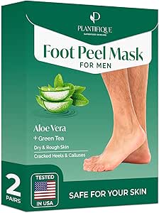 PLANTIFIQUE Foot Peel Mask for Men - 2 Pack Peeling Foot Mask Dermatologically Tested - Repairs Heels & Removes Dry Dead Skin for Soft Baby Feet - Exfoliating Foot Peel Mask for Dry Cracked Feet