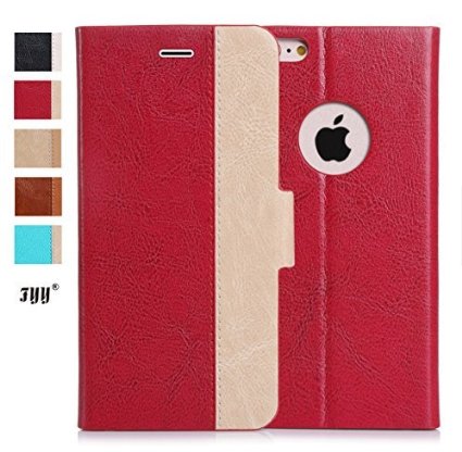 iPhone 6S Plus Case FYY Top-Notch Series Luxurious Genuine Leather Wallet Case All-Powerful Cover for Apple iPhone 6 Plus6S Plus Red and Apricot