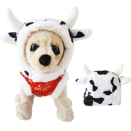 AWAMI Dog Halloween Costumes Pet Cat Costume Cow Hat for Small Dogs