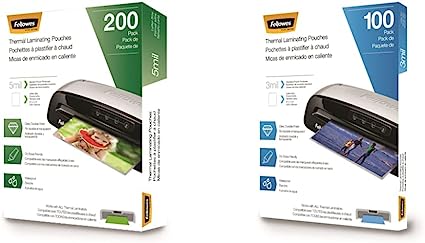 Fellowes Thermal Laminating Pouches, Letter Size Sheets, 5mil 200pk, Clear (5743601) & Thermal Laminating Pouches