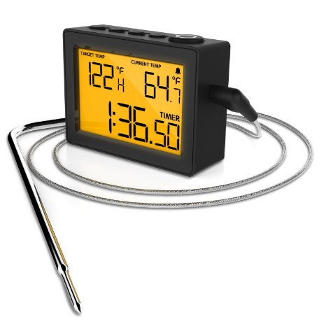 Cappecs Highly Accurate Kitchen  Oven  BBQ  Smoker Thermometer - Has High Tempertaure Alert and Low Temperature Alert With High Temperature Resistant Cable