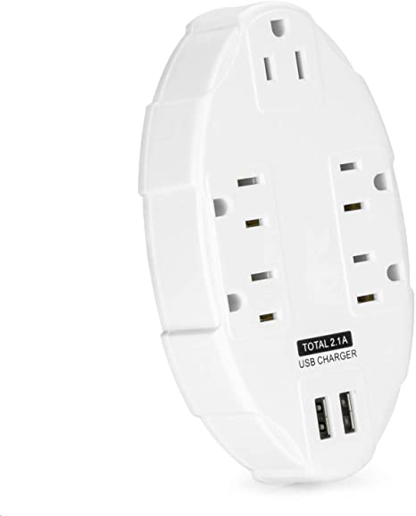 Yubi Power 5 Outlet Power Plug Surge Protector Wall Tap with 2 USB Ports 2.1A 300 Joules - White - ETL Listed