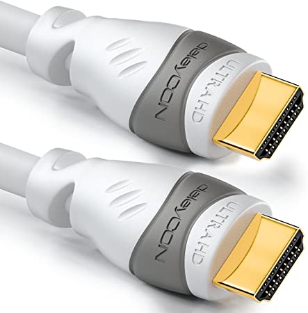 deleyCON 3.0m (9.84 ft.) HDMI Cable - Compatible to HDMI 2.0a/b/1.4a UHD Ultra HD 4K HDR 3D 1080p 2160p ARC TV LED Projector OLED PC - White Gray