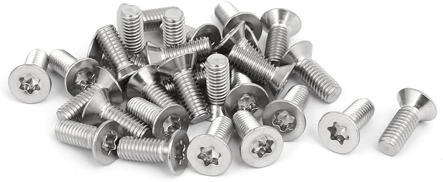 uxcell M6x16mm 304 Stainless Steel Flat Countersunk Head Torx Screws Silver Tone 30pcs