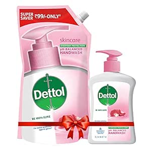 Dettol Liquid Handwash Refill – Skincare Hand Wash- 675ml and Dettol Liquid Handwash Pump 200ml | pH Balanced | 10x Better Germ Protection