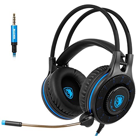 SADES SA936 Gaming Headset PlayStation 4 Headset PC Gaming HeadsetOver Ear Gaming Headphones with Mic LED Light For Xbox one PS4 PC Laptop Mac iPad iPod(Black&Blue)