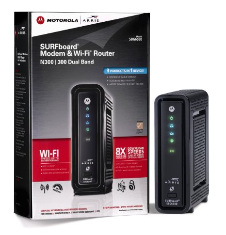 ARRIS SURFboard SBG6580 Docsis 30 Cable Modem and Wi-Fi N600 Router - Retail Packaging - Black