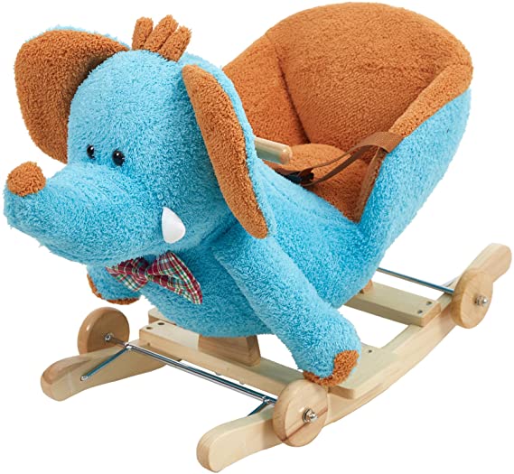 Lucky Tree Wooden Rocking Horse for 1-3 Year Old Toddlers Plush Rocker Chair Animal Ride On Toys, Elephant