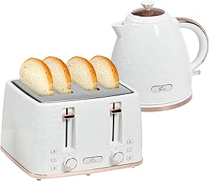 HOMCOM Kettle and Toaster Set, 1.7L 3000W Fast Boil Jug Kettle with Auto Shut Off, 4 Slice Toaster with 7 Level Browning Controls & Crumb Tray, Cream