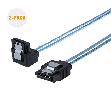 SATA III Cable, CableCreation [2-Pack] 8-inch SATA III 6.0 Gbps 7pin Female to Down Angle Female Data Cable with Locking Latch, Blue