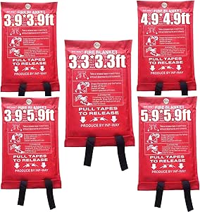 Inf-way Emergency Fire Blanket for Home and Kitchen, 5 Size for Choice, 4 Pack Large Fire Blanket 3.9x3.9ft