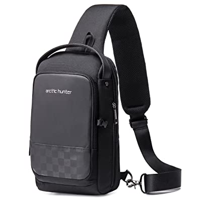 Arctic Hunter Sling Bag For Men,Crossbody Bag For Men With Water Bottle Pocket Mobile Phone Compartment, Fit 10.9‘’ iPad Main Pocket, Shoulder Bag for Men with Handle Chest Bag Water-resistant Anti-theft Side Bag with USB Charge Port for Travel Men,Black