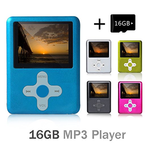 Lecmal Economic Multifunctional MP3 Player / MP4 Player Music Player Portable MP3/MP4 Player with 16GB Micro SD Card Mini USB Port - Voice Recorder Media Player Flash Disk, Best Gift for Kids (Blue)