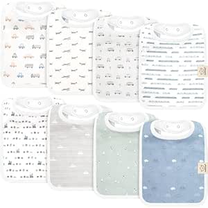 8-Pack Organic Baby Bibs for Boy, Girl - Drool Bibs for Baby Boy, Bibs for Baby Girl, Baby Bibs for Girls, Boys, Baby Boy Bibs, Baby Girl Bibs, Baby Bib, Toddler, Infant Bibs, Cotton Bibs (Vessels)