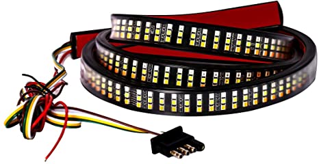 504LEDS Triple Row Tailgate Light Bar, 60 Inch Tail Strip Light Bar for Trucks Pickup Trailer SUV RV VAN, with 4-Way Flat Connector Wire - Red Brake White Reverse Amber Turn Signal Strobe Light