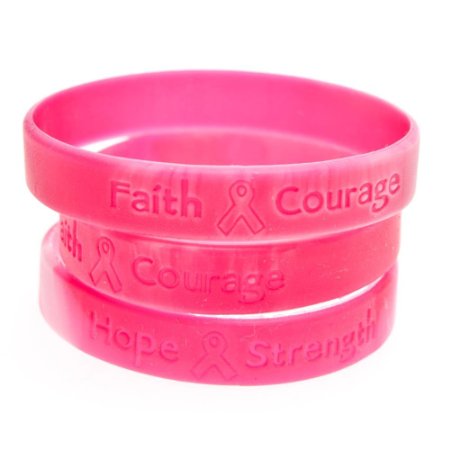 Fun Express 12 Ribbon Silicone Camouflage Bracelets Breast Cancer Awareness Wrist Bands, Pink