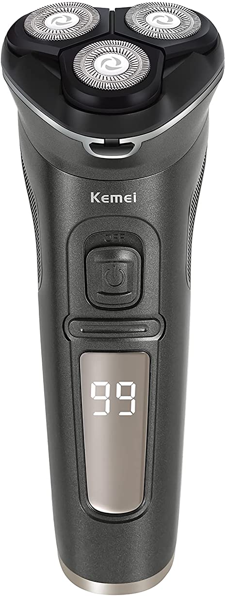 Kemei Electric Shavers for Men Rechargeable Waterproof IPX7 Rotary Razors with Pop-up Trimmer Wet & Dry Rotary Shavers, Black
