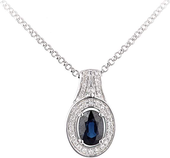 Naava Women's 18 ct White Gold Diamond and Emerald Oval Pendant Necklace