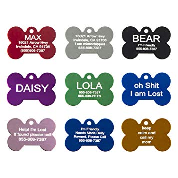 Aluminum Pet ID Tags - Engraved Personalized Dog Tags, Cat Tags Front & Back up to 8 Lines of Text – Bone, Round, Heart, Flower, Paw, House, Star, Rectangle,Shirt, Cat, Mouse
