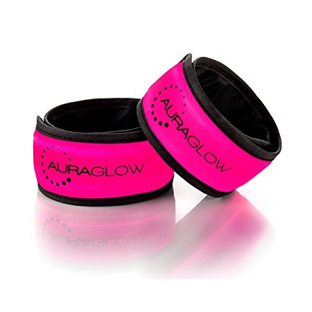 Auraglow Super Bright High Visibility Light-Up LED Arm Band Reflective Running Bracelet Cycling Safety Band - Twin Pack