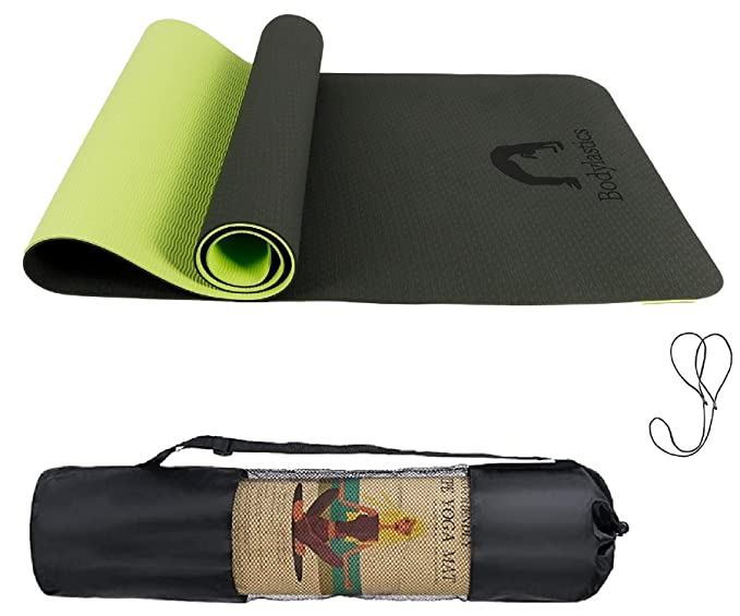 Bodylastics Yoga Mat for Men and Women with Carry Bag TPE 6ft x 2ft x 6mm Large Size Anti Slip & Anti Tear Workout Mat