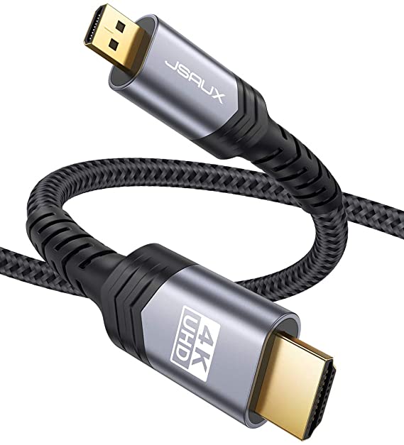 Micro HDMI to HDMI Cable 6.6 Ft, JSAUX Braided Micro HDMI Cord Support 4k 60Hz HDR 3D ARC 18Gbps Compatible with Gopro Hero, Sony A6000 A6300 Camera, Lenovo Yoga and More (Grey)