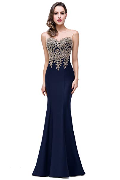 Babyonline Mermaid Evening Dress for Women Formal Lace Appliques Long Prom Dress