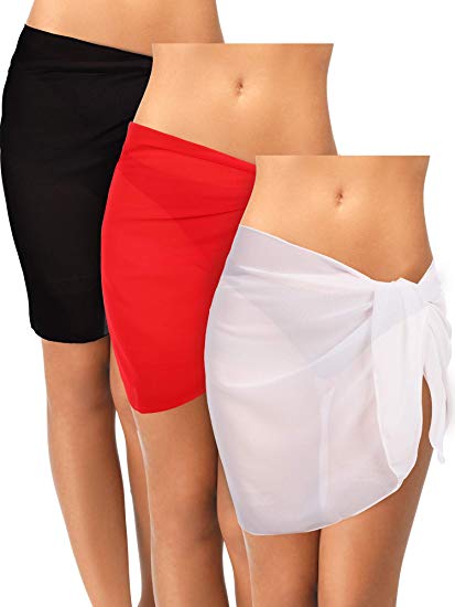 Hestya 3 Pieces Swimsuit Wrap Sarong Pareo Wrap Chiffon Beach Sarong for Women Usage