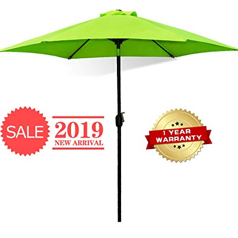 FRUITEAM 9' Outdoor Patio Umbrella Aluminum Pole Table Market Umbrella with Push Button Tilt/Crank, Waterproof & UV Resistant Sunbrella 6 Ribs, Lime Green