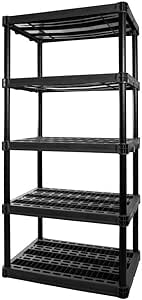 Plano 5-Shelf Extra Heavy Duty Plastic Storage Shelves, 72.5” x 36” x 24”, 1000lb Capacity, Pantry, Office, Closet and Garage Shelves, Easy to Assemble, Durable Plastic Shelving Unit