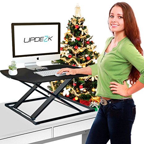 Standing Desk - Height Adjustable Stand Up Desk Converter - ULTRA SLIM - Sit Stand Desk for Computer / Desktop or Laptop, 31"x22", BLACK
