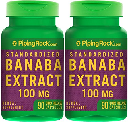 Piping Rock Standardized Banaba Extract 2% Corosolic Acid 100 mg 2 Bottles x 90 Quick Release Capsules Herbal Supplement