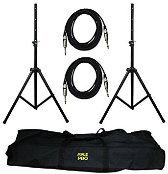 PYLE-PRO PMDK102 - Heavy-Duty Aluminum Anodizing Dual Speaker Stand & 1/4'' Cable Kit
