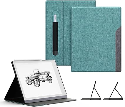 Ayotu Book Folio Case for Remarkable 2 Paper Tablet 10.3" 2020 Released, Premuin Fabric Smart Cover with Pen Pocket, Stable Folding Stand Design (Not for Remarkable 1),Gray & Green