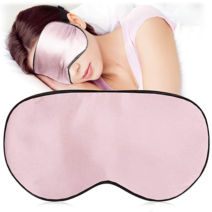 Silk Sleep Eye Mask Blindfold with Adjustable Strap, Super Soft Eye Cover for Women Night Sleeping, Travel, Nap, Shift Work(Rose Gold-X)