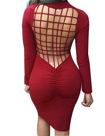 Womens Sexy Back Mesh Cross Cut Stretch Bandage Party Evening Dresses