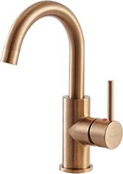 Comllen Best Commercial Single Handle Rose Gold Bathroom Faucet, Bar Sink Faucet Brass Small Wet Bar Faucet with Deck Plate and Supply Hose