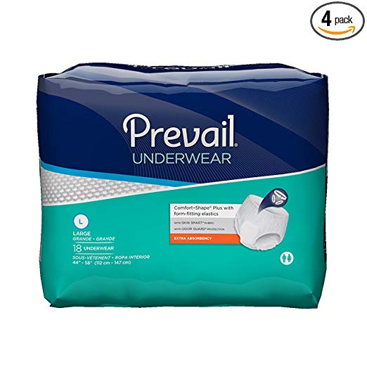Prevail Extra Absorbency Incontinence Underwear Large 18 Count (Pack of 4) Breathable Rapid Absorption Discreet Comfort Fit Adult Diapers