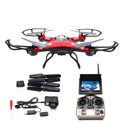 LANDVO JJRC H8D FPV Headless Mode 6-Axis 2.4Ghz Gyro RTF RC Quadcopter Drone with 5.8G 2MP HD Camera and Screen on Remote Red with LANDVO Logo