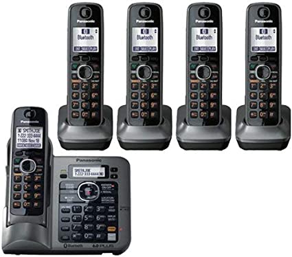 Panasonic KX-TG155SK DECT 6.0 Link-to-Cell via Bluetooth Cordless Phone with Answering System, Metallic Gray, 5 Handsets