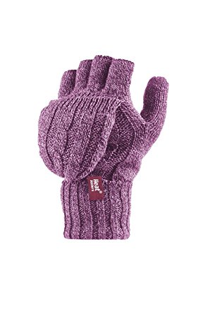 Heat Holders - Women's Thermal Converter FINGERLESS Cable Knit 2.3 tog Gloves - One size